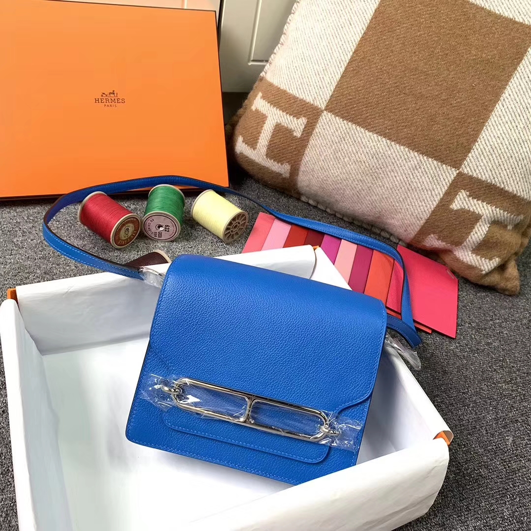 Hermès（爱马仕）水妖蓝 原厂御用顶级Ever color 皮 Roulis 19 银扣 现货