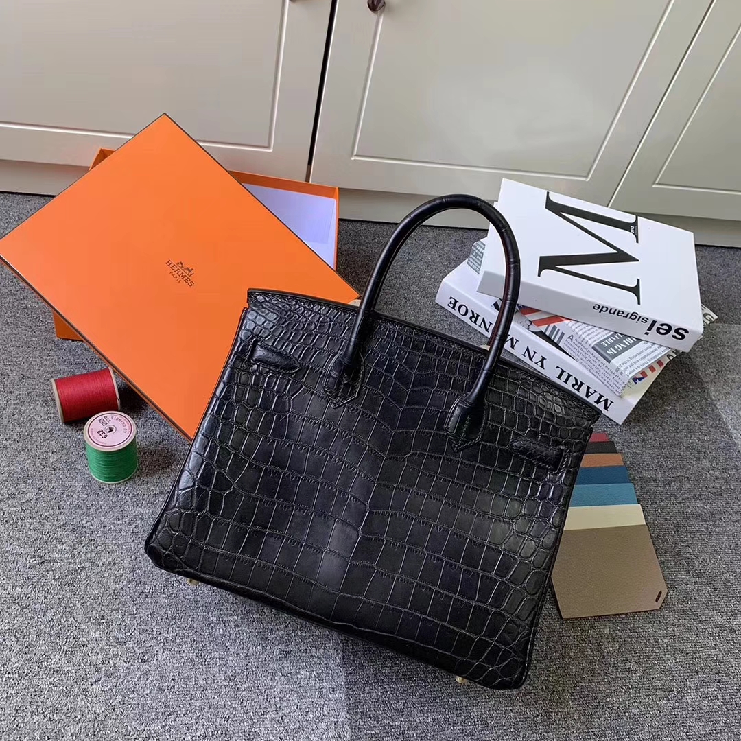 Hermès（爱马仕）CK89 黑色 原厂御用顶级鳄鱼皮 Birkin 30 金扣