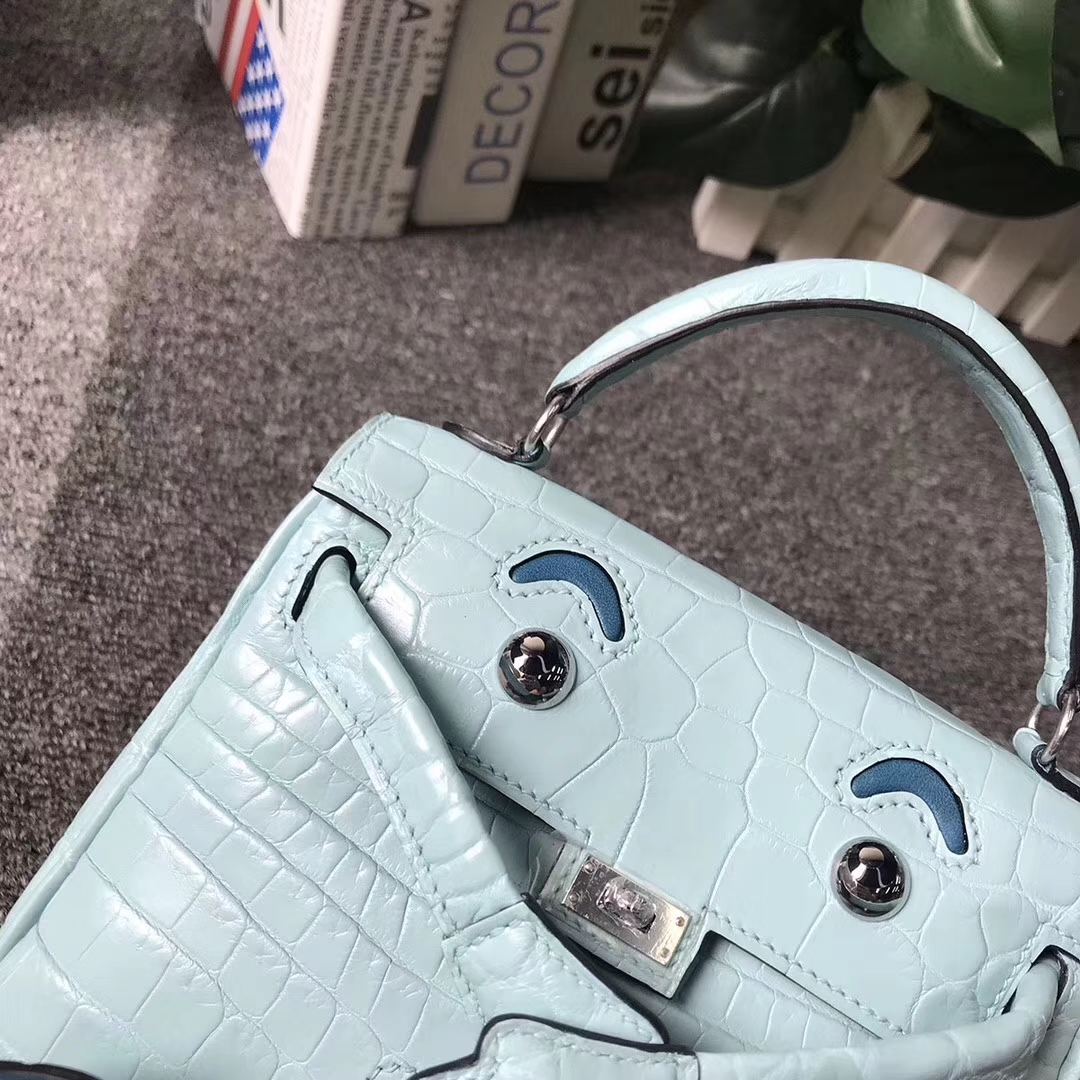 Hermès（爱马仕）Kelly doll 3P马卡龙蓝拼7L普鲁士蓝 原厂御用鳄鱼皮拼Swift 皮 银扣 现货