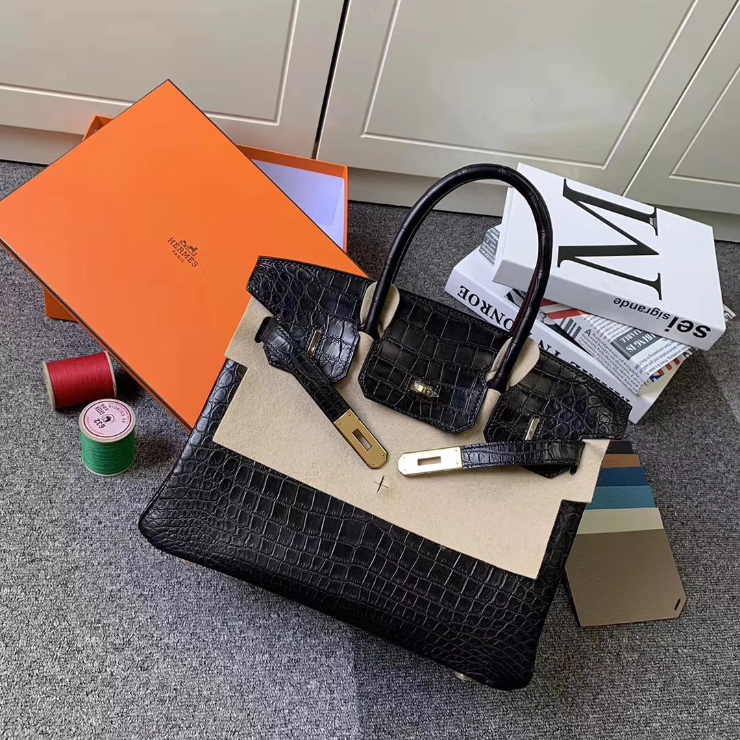 Hermès（爱马仕）CK89 黑色 原厂御用顶级鳄鱼皮 Birkin 30 金扣
