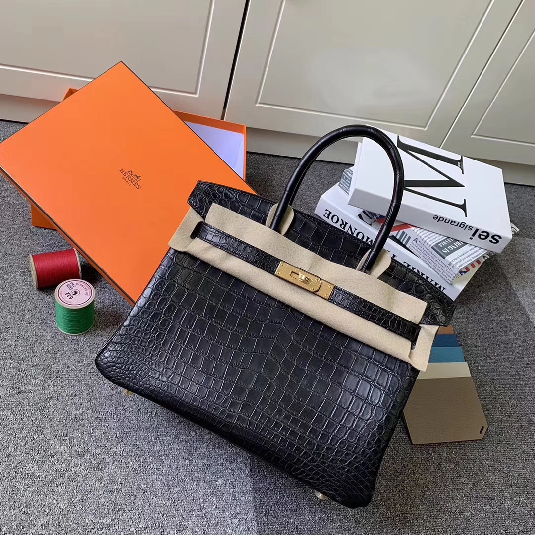 Hermès（爱马仕）CK89 黑色 原厂御用顶级鳄鱼皮 Birkin 30 金扣
