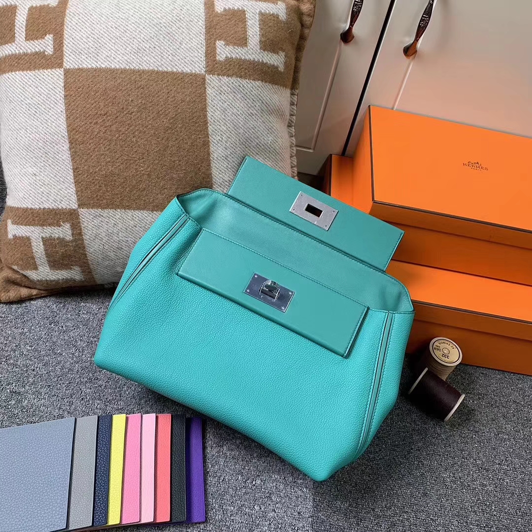 Hermès（爱马仕）罗维纳绿 原厂御用顶级小牛皮拼Swift 皮 2424 银扣
