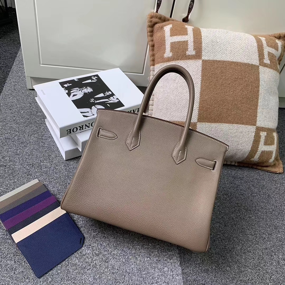 Hermès（爱马仕）Birkin铂金包 CK18 大象灰 原厂御用顶级小牛皮 金扣 30cm 现货