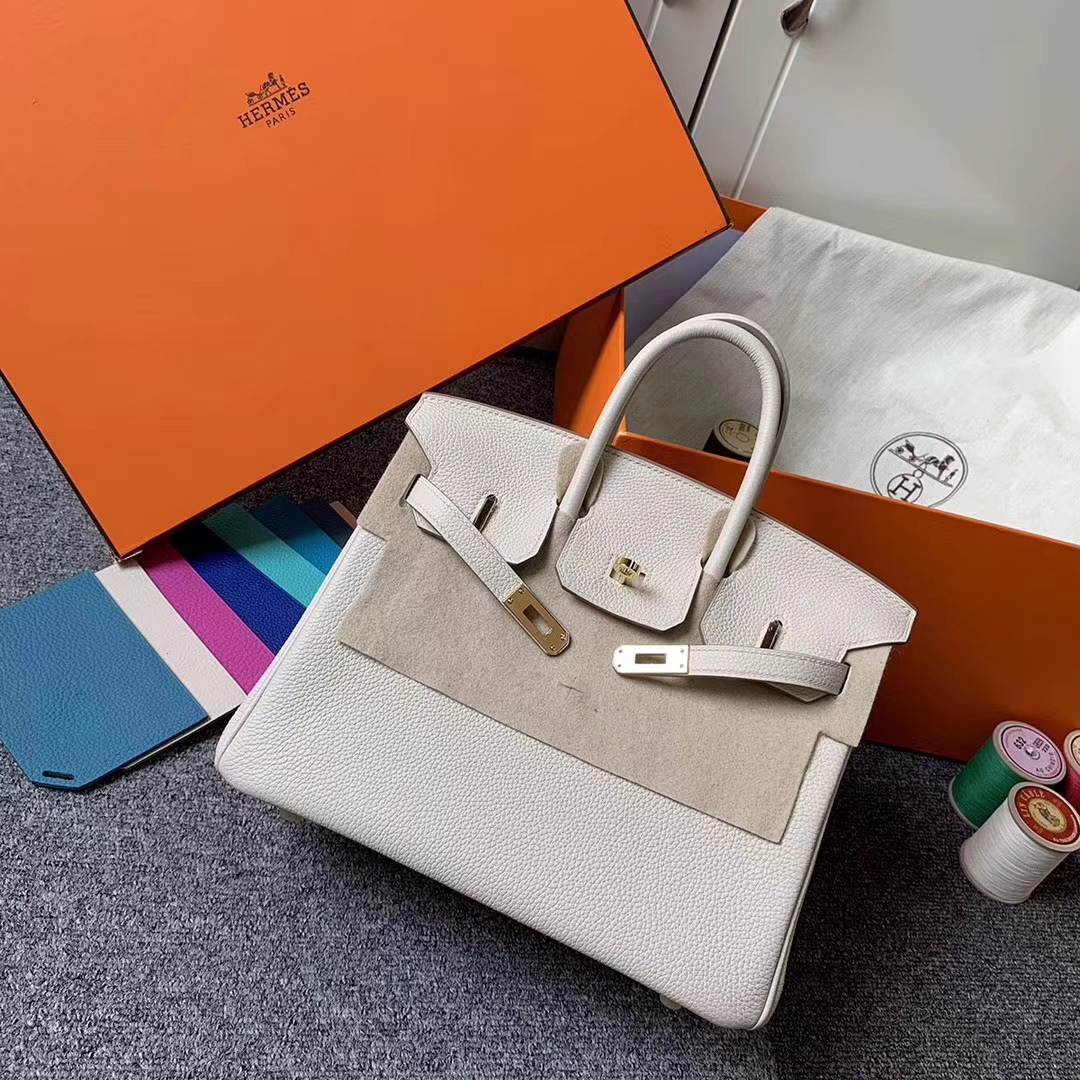 Hermès（爱马仕）奶昔白 原厂御用顶级小牛皮 Birkin 25 金扣 现货
