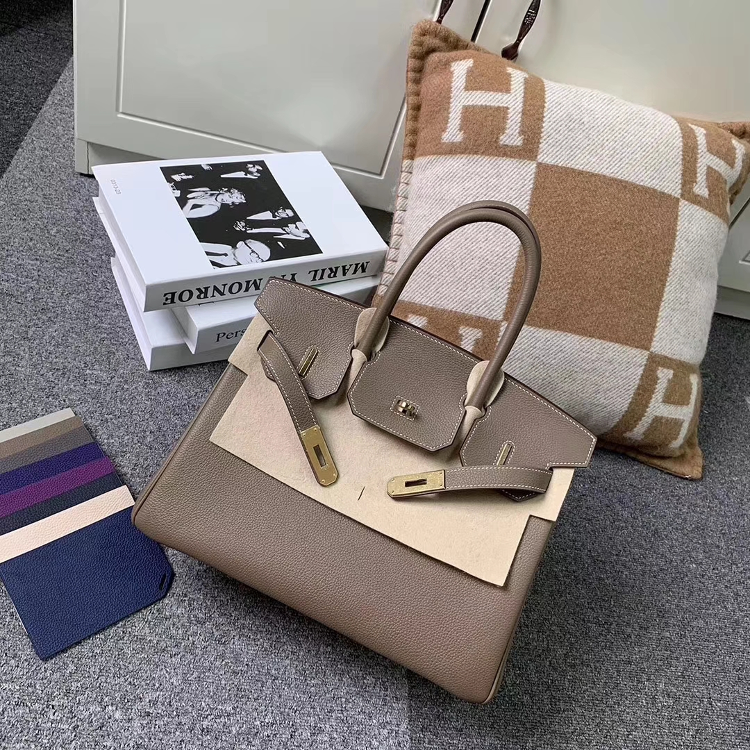 Hermès（爱马仕）Birkin铂金包 CK18 大象灰 原厂御用顶级小牛皮 金扣 30cm 现货