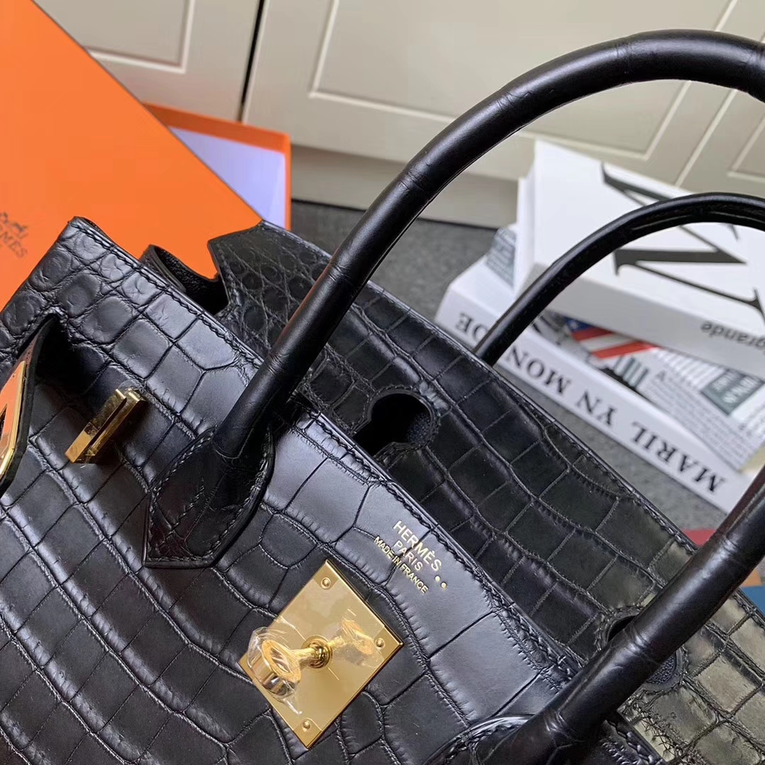 Hermès（爱马仕）CK89 黑色 原厂御用顶级鳄鱼皮 Birkin 30 金扣