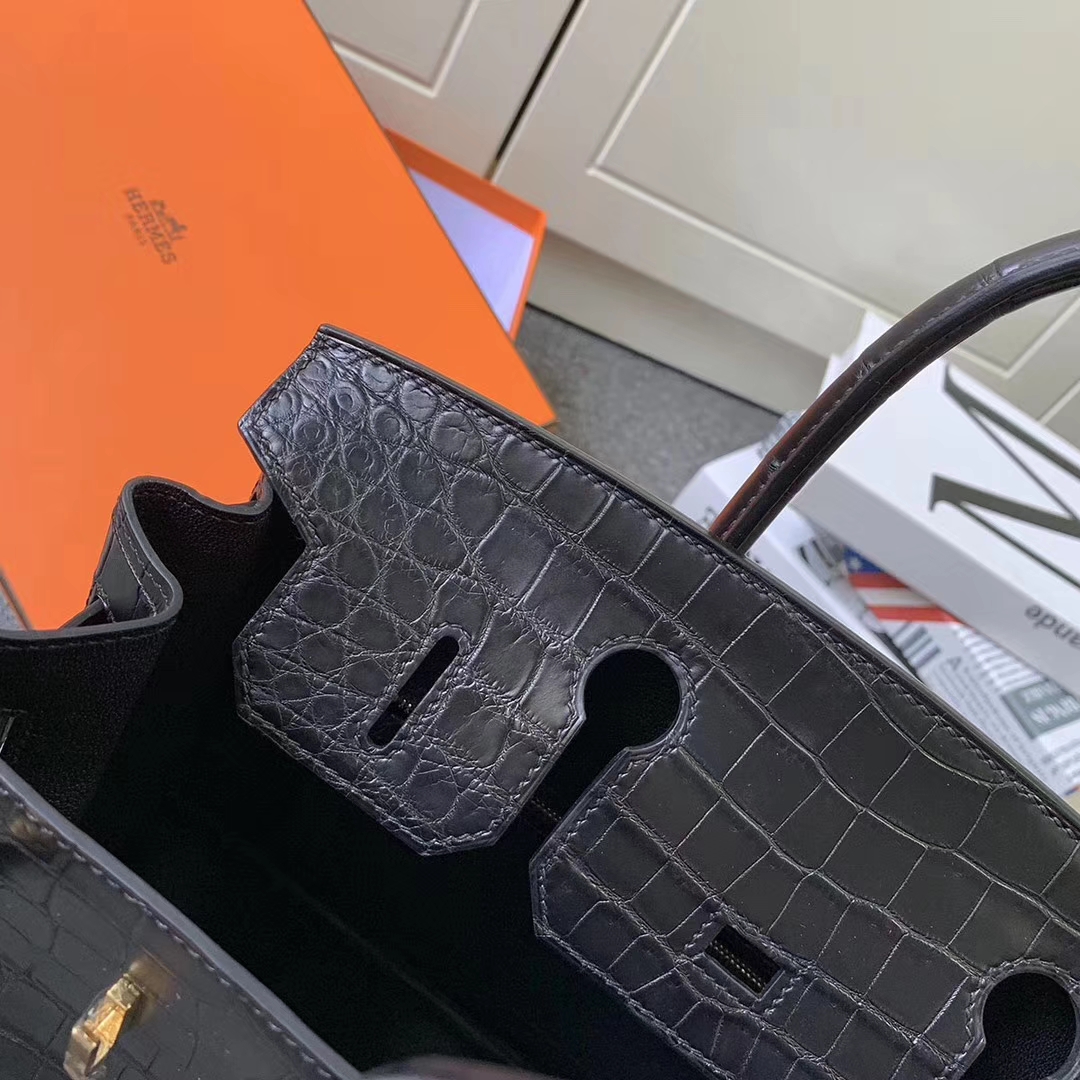 Hermès（爱马仕）CK89 黑色 原厂御用顶级鳄鱼皮 Birkin 30 金扣