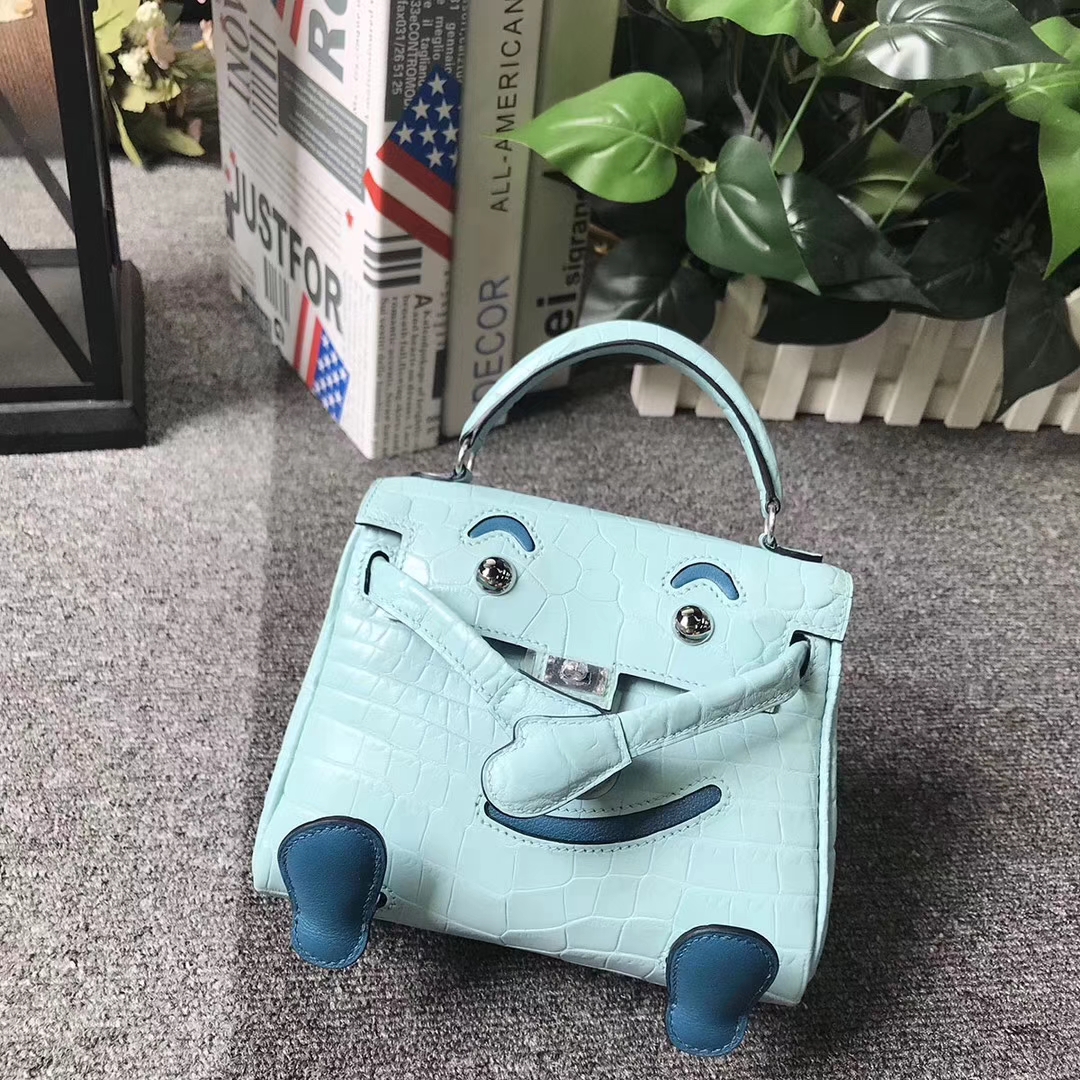 Hermès（爱马仕）Kelly doll 3P马卡龙蓝拼7L普鲁士蓝 原厂御用鳄鱼皮拼Swift 皮 银扣 现货