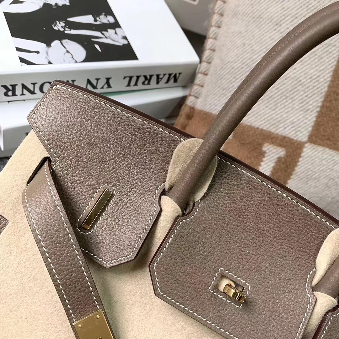 Hermès（爱马仕）Birkin铂金包 CK18 大象灰 原厂御用顶级小牛皮 金扣 30cm 现货