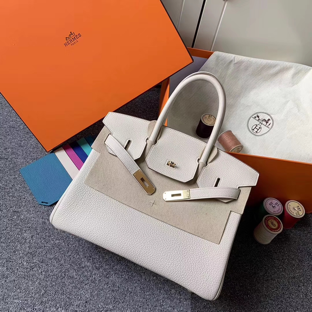 Hermès（爱马仕）奶昔白 原厂御用顶级小牛皮 Birkin 30 金扣 现货