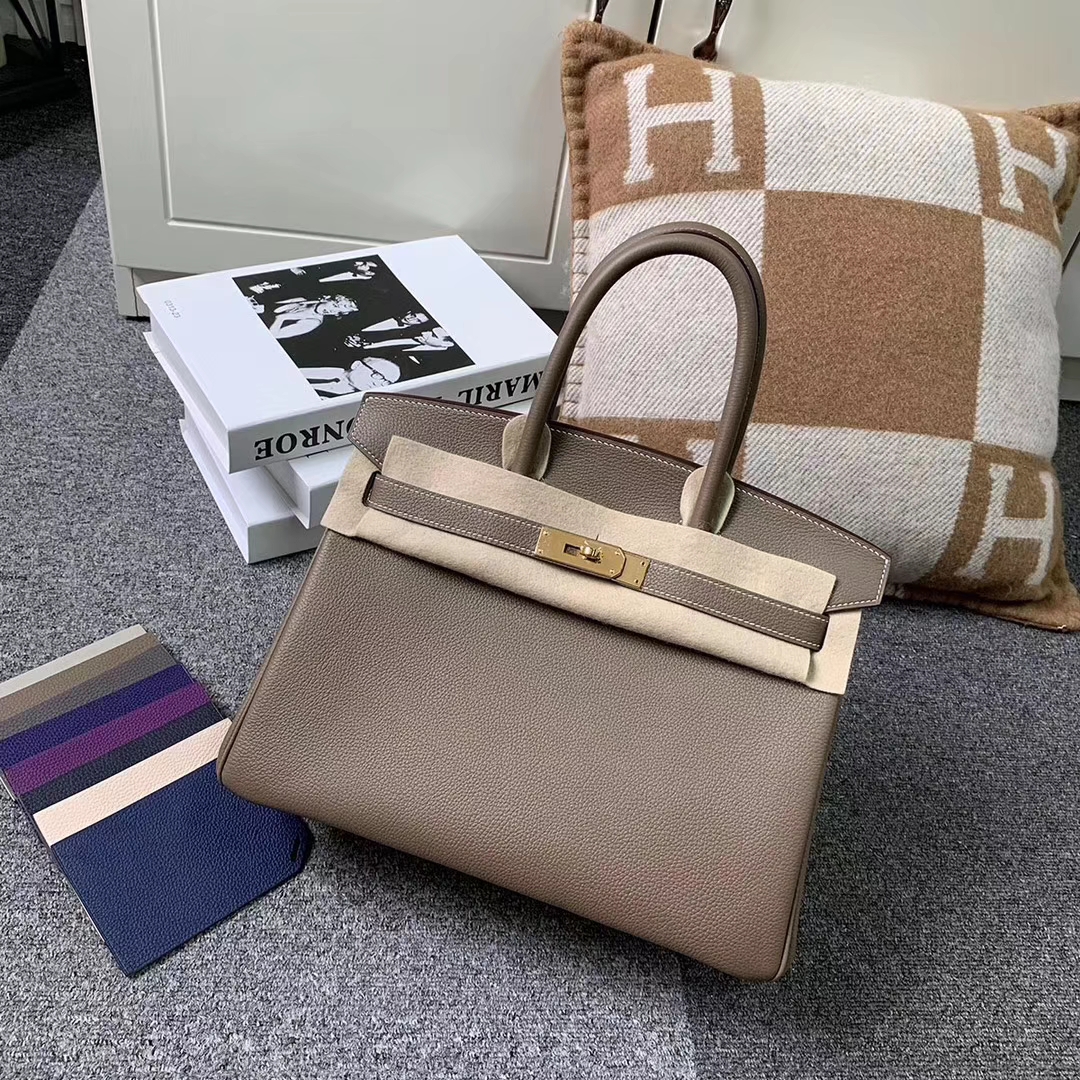 Hermès（爱马仕）Birkin铂金包 CK18 大象灰 原厂御用顶级小牛皮 金扣 30cm 现货