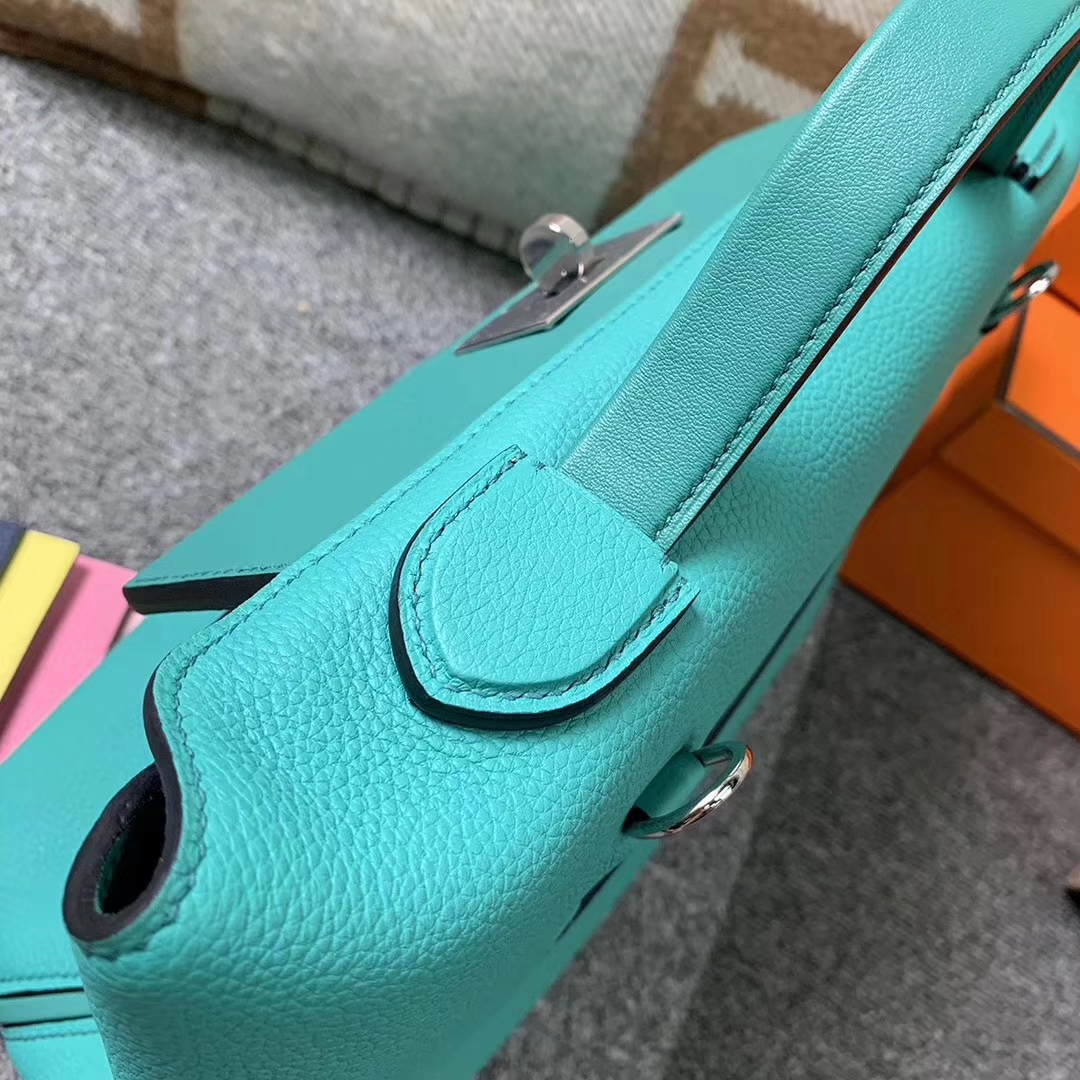 Hermès（爱马仕）罗维纳绿 原厂御用顶级小牛皮拼Swift 皮 2424 银扣