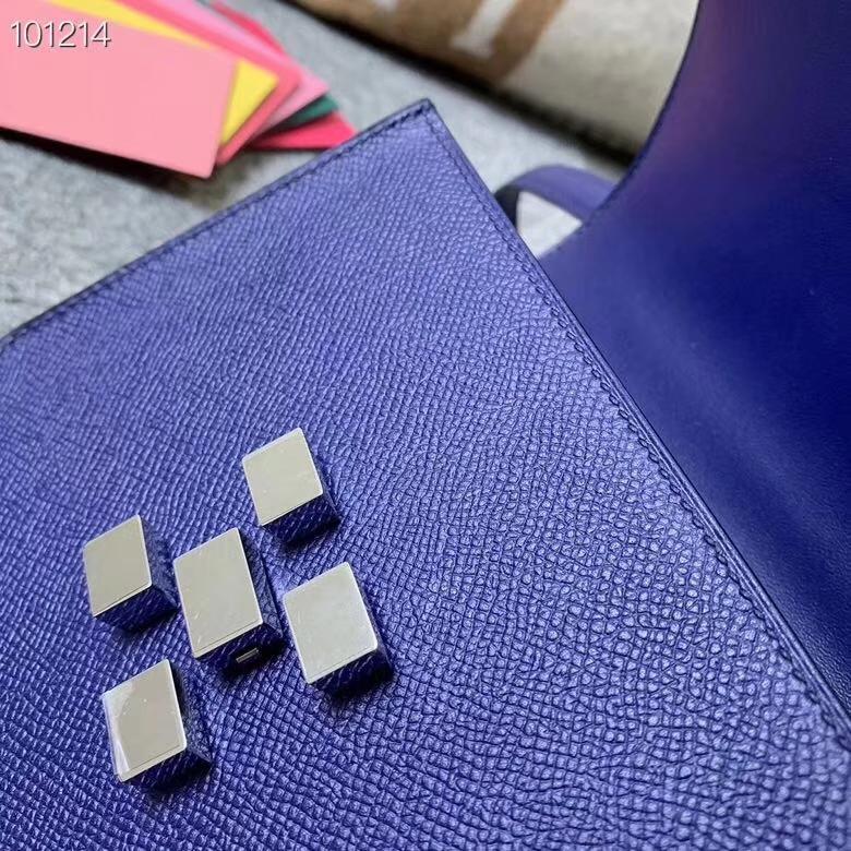 Hermès（爱马仕）深遂蓝 原厂御用顶级Epsom 皮 马赛克 银扣