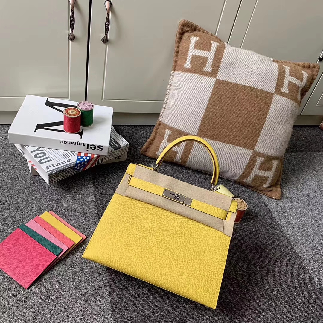 Hermès（爱马仕）那不勒斯黄 原厂御用顶级Epsom 皮 Kelly 28 外缝 银扣 现货