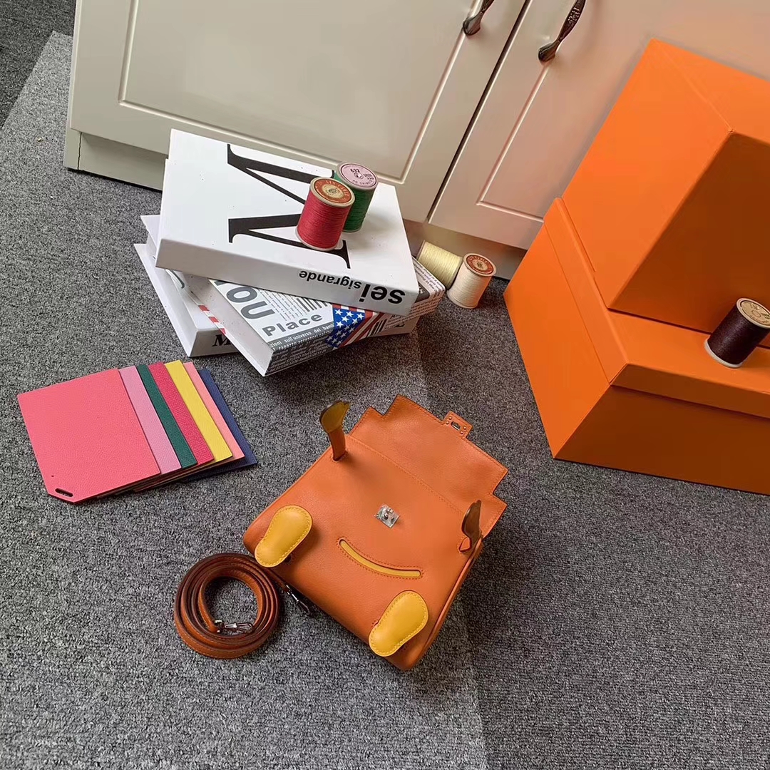 Hermès（爱马仕）Kelly doll 橙色拼芥末黄 原厂御用顶级Swift 皮 银扣