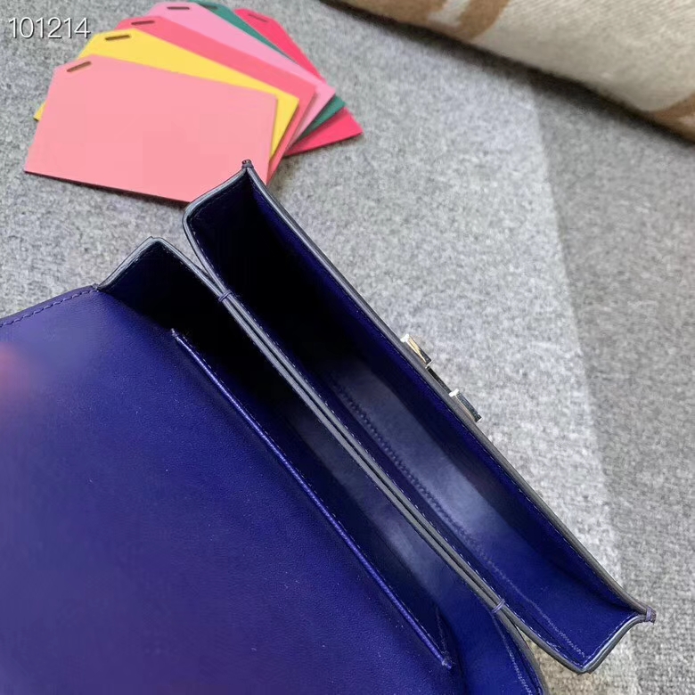 Hermès（爱马仕）深遂蓝 原厂御用顶级Epsom 皮 马赛克 银扣