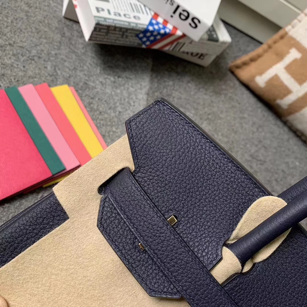 Hermès（爱马仕）Birkin铂金包 午夜蓝内拼L3玫瑰紫 原厂御用顶级小牛皮 金扣 30cm 现货