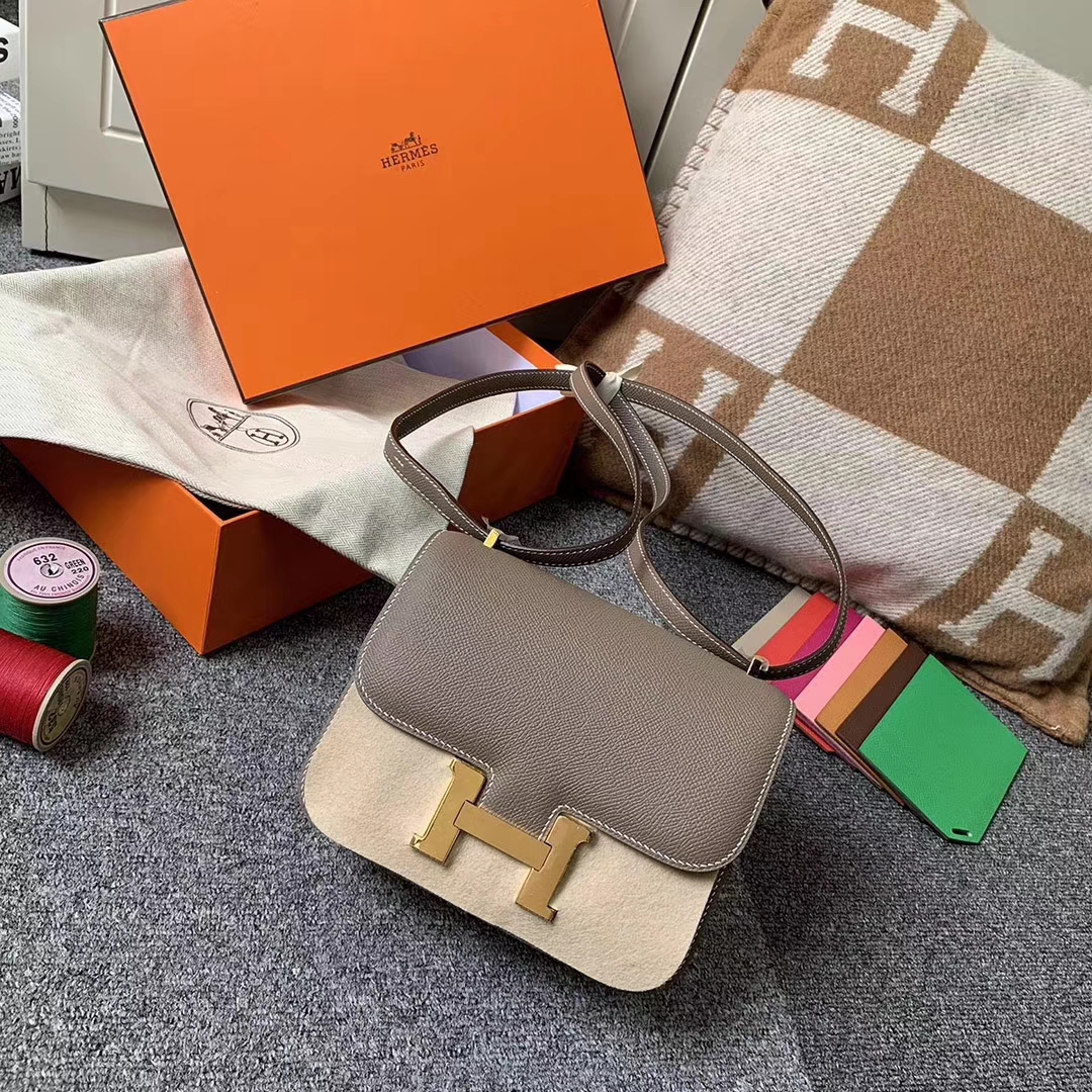 Hermès（爱马仕）CK18 大象灰 原厂御用顶级Epsom 皮 Constance 19 金扣 现货