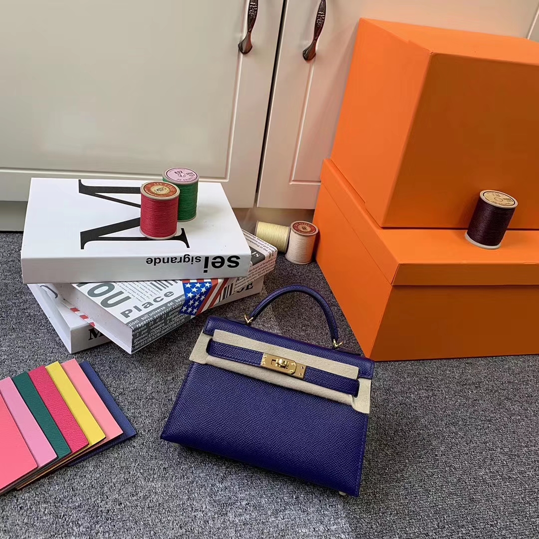 Hermès（爱马仕）M3 墨水蓝 原厂御用顶级Epsom 皮  Mini Kelly 二代 金扣 现货