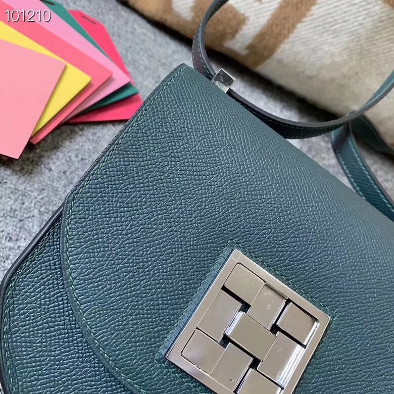 Hermès（爱马仕）松柏绿 原厂御用顶级Epsom 皮 马赛克 银扣