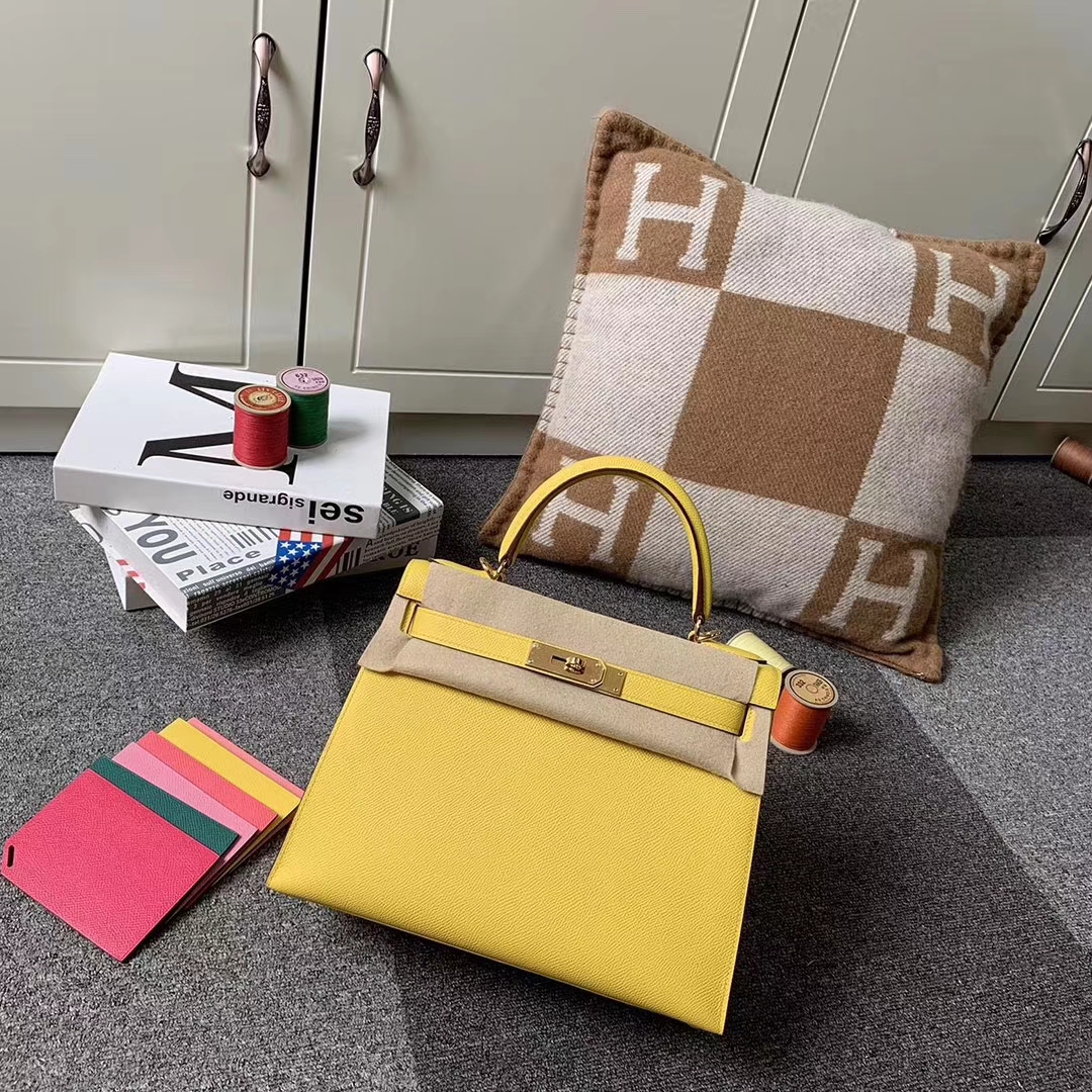 Hermès（爱马仕）那不勒斯黄 原厂御用顶级Epsom 皮 Kelly 28 外缝 银扣 现货