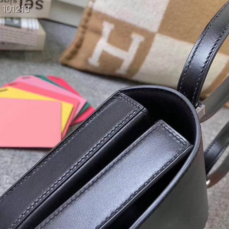 Hermès（爱马仕）黑色 原厂御用顶级box皮 马赛克 银扣