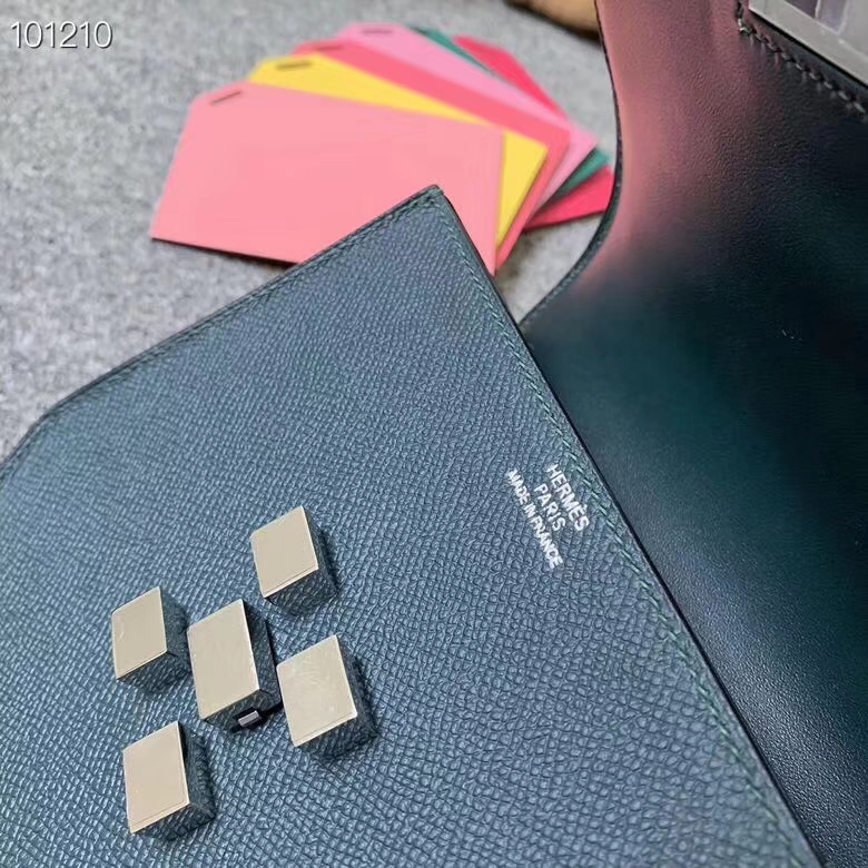 Hermès（爱马仕）松柏绿 原厂御用顶级Epsom 皮 马赛克 银扣