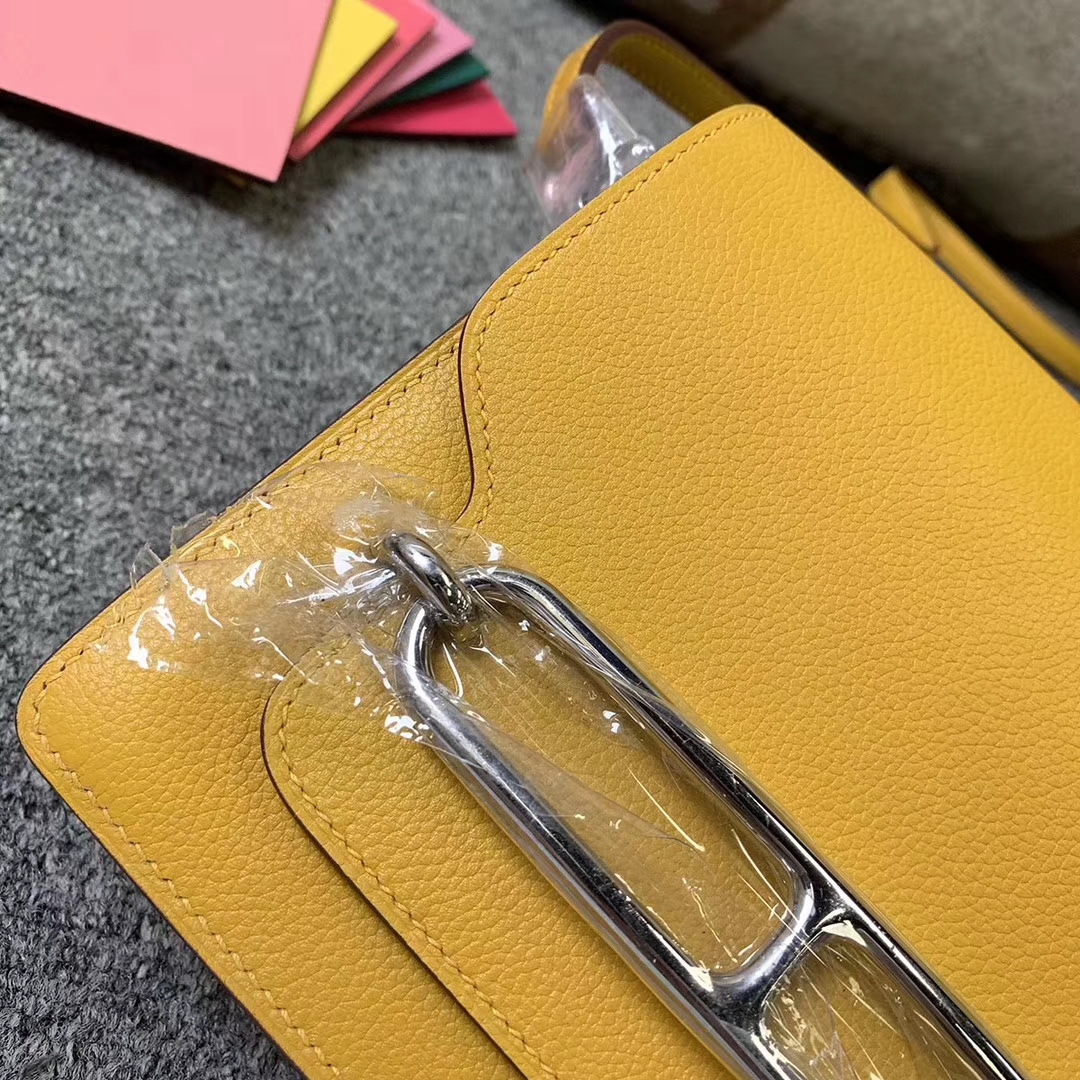 Hermès（爱马仕）Roulis猪鼻包 9D琥珀黄 原厂御用顶级ever color 皮 银扣 19cm 现货