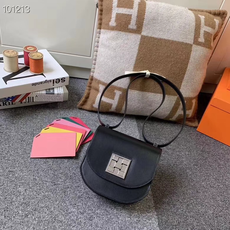 Hermès（爱马仕）黑色 原厂御用顶级box皮 马赛克 银扣