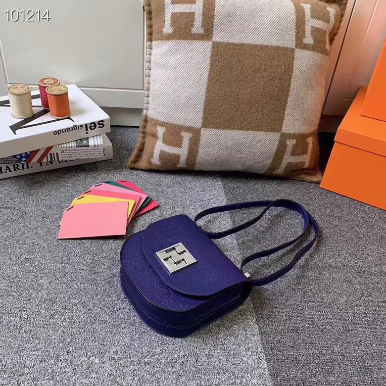Hermès（爱马仕）深遂蓝 原厂御用顶级Epsom 皮 马赛克 银扣