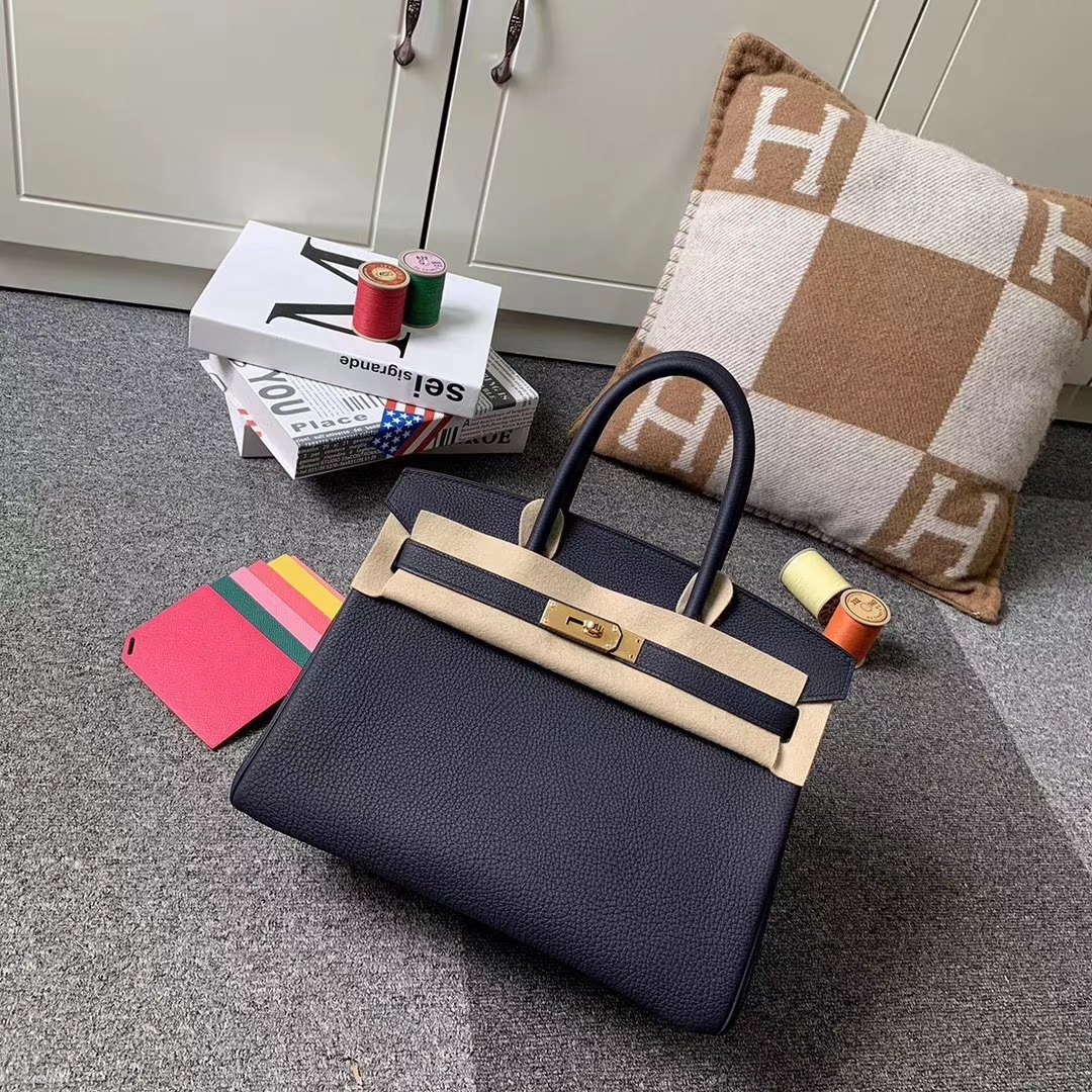Hermès（爱马仕）Birkin铂金包 午夜蓝内拼L3玫瑰紫 原厂御用顶级小牛皮 金扣 30cm 现货