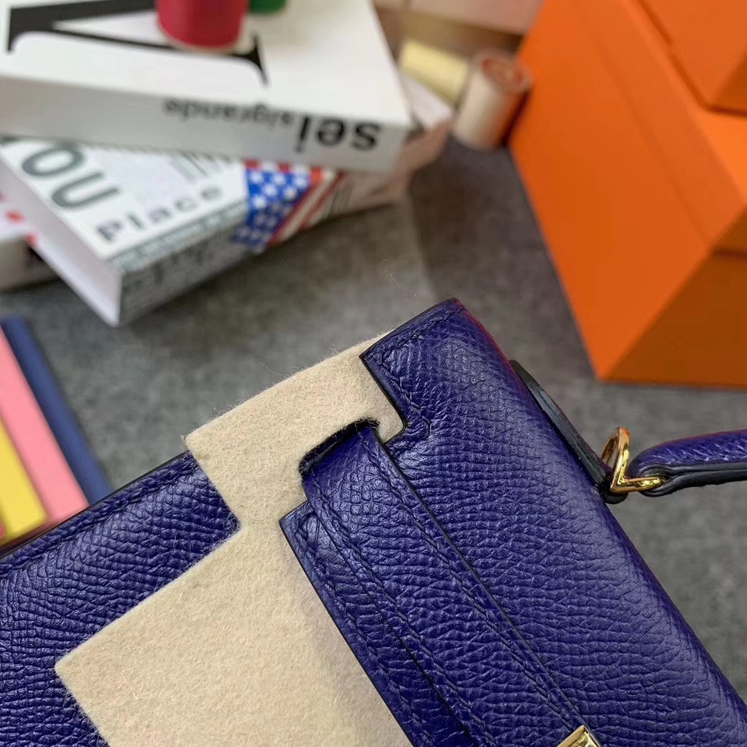 Hermès（爱马仕）M3 墨水蓝 原厂御用顶级Epsom 皮  Mini Kelly 二代 金扣 现货