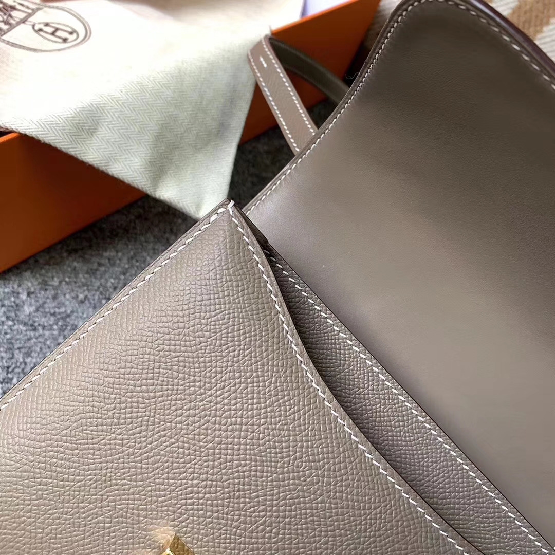 Hermès（爱马仕）CK18 大象灰 原厂御用顶级Epsom 皮 Constance 19 金扣 现货