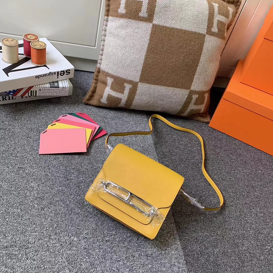 Hermès（爱马仕）Roulis猪鼻包 9D琥珀黄 原厂御用顶级ever color 皮 银扣 19cm 现货