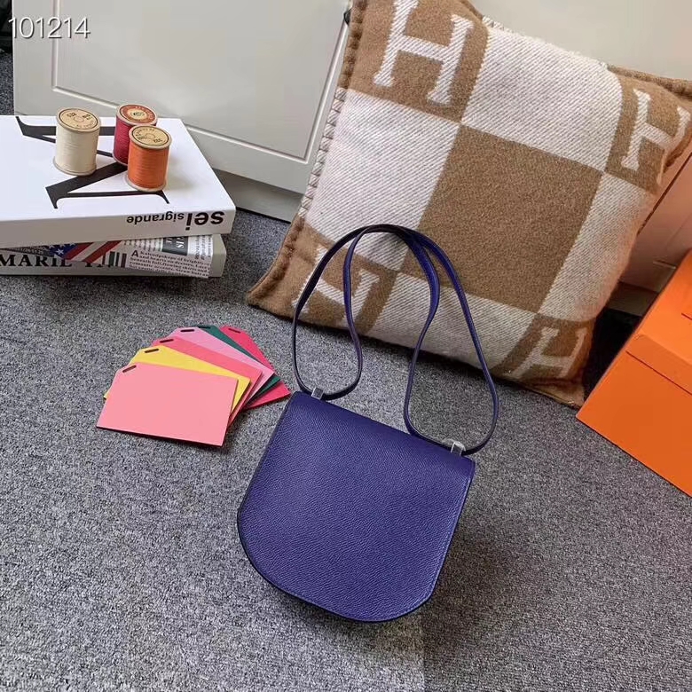 Hermès（爱马仕）深遂蓝 原厂御用顶级Epsom 皮 马赛克 银扣