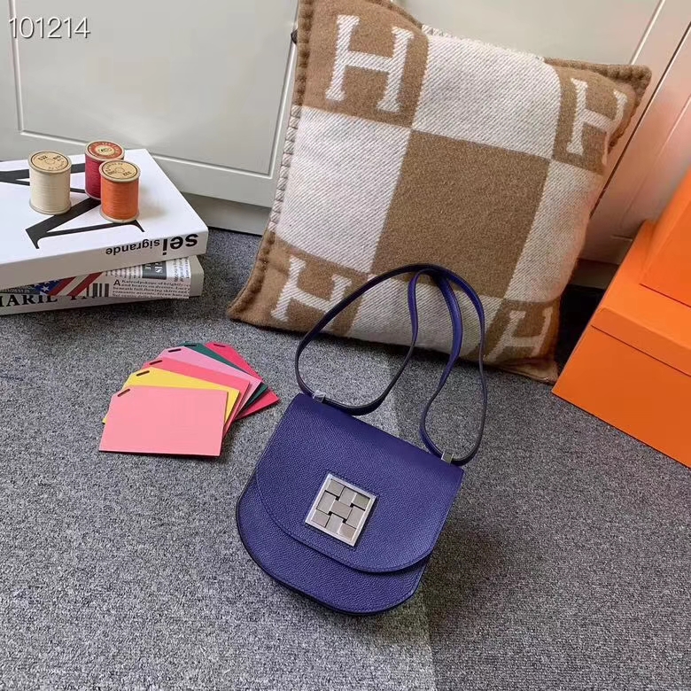 Hermès（爱马仕）深遂蓝 原厂御用顶级Epsom 皮 马赛克 银扣