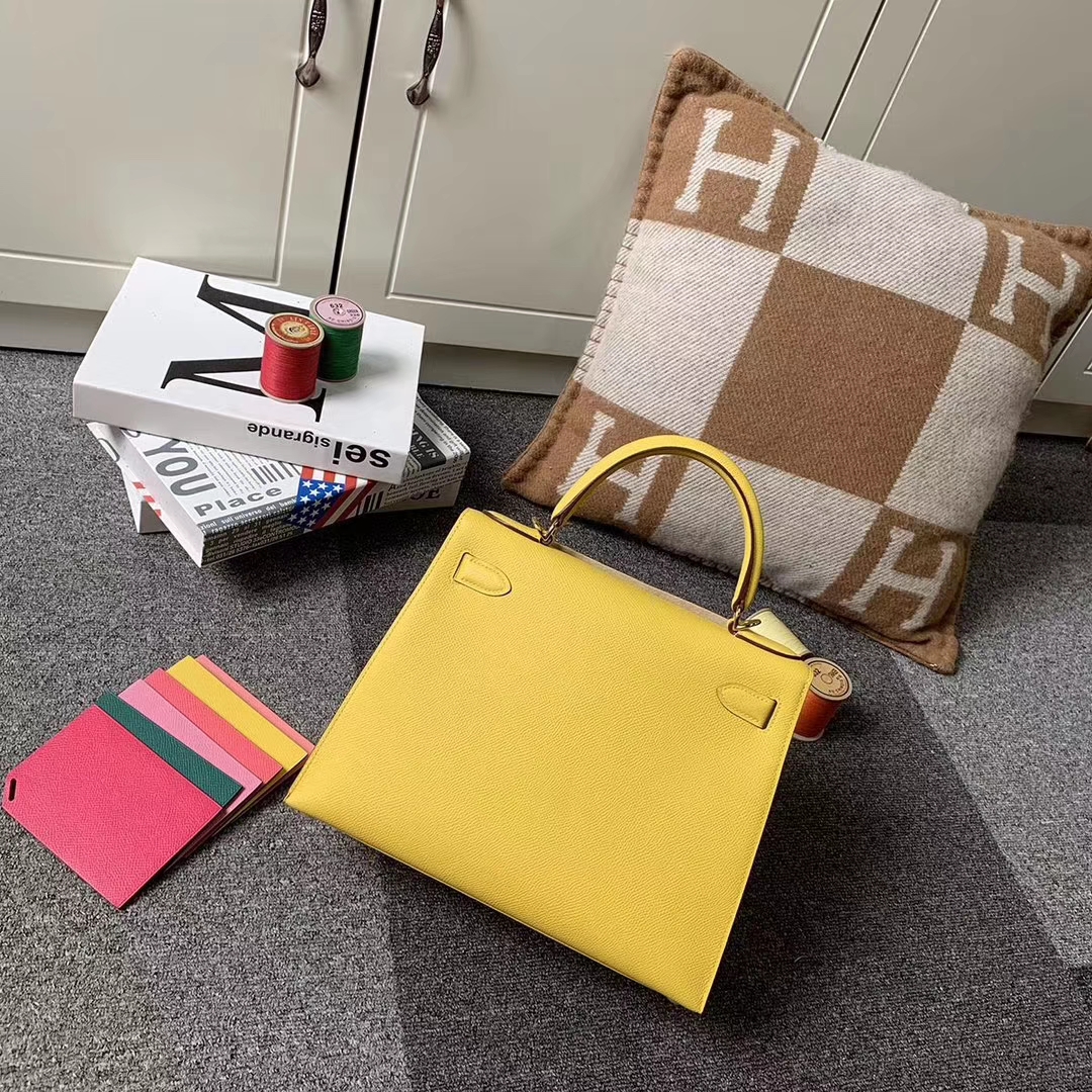 Hermès（爱马仕）那不勒斯黄 原厂御用顶级Epsom 皮 Kelly 28 外缝 银扣 现货