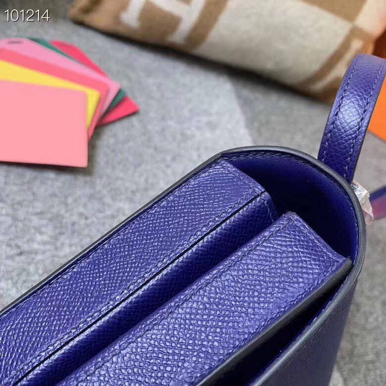 Hermès（爱马仕）深遂蓝 原厂御用顶级Epsom 皮 马赛克 银扣