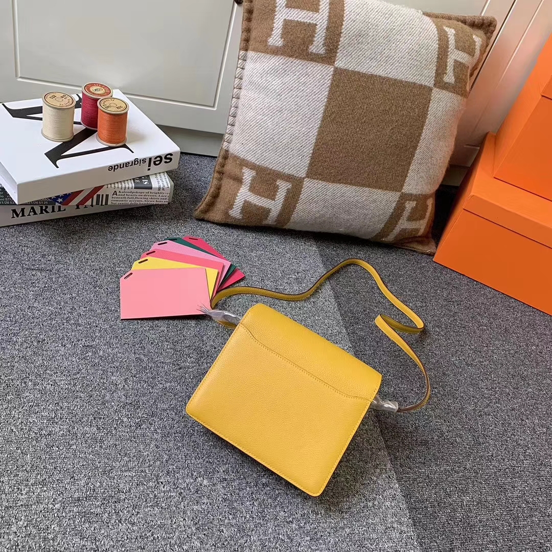 Hermès（爱马仕）Roulis猪鼻包 9D琥珀黄 原厂御用顶级ever color 皮 银扣 19cm 现货