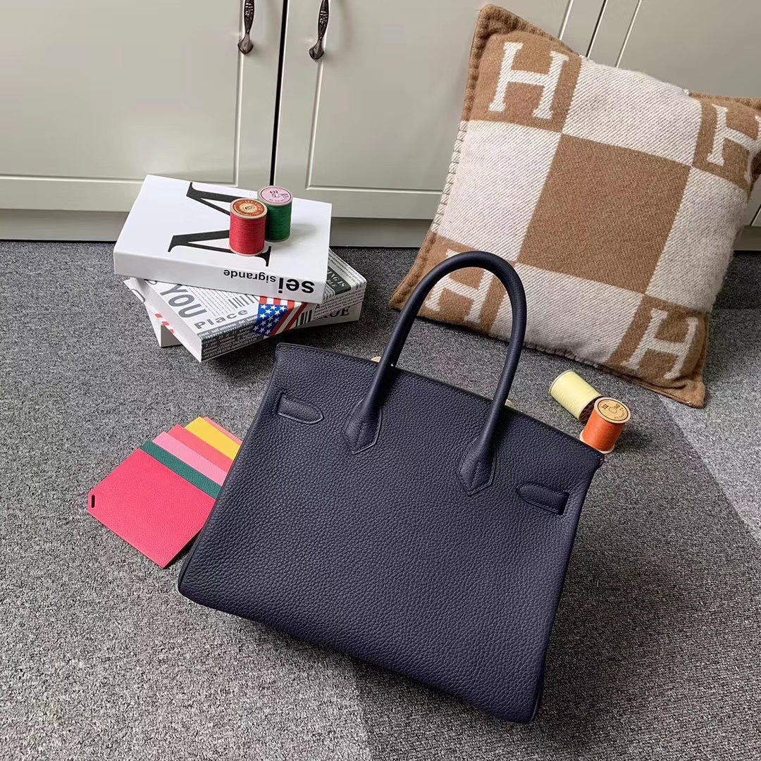 Hermès（爱马仕）Birkin铂金包 午夜蓝内拼L3玫瑰紫 原厂御用顶级小牛皮 金扣 30cm 现货