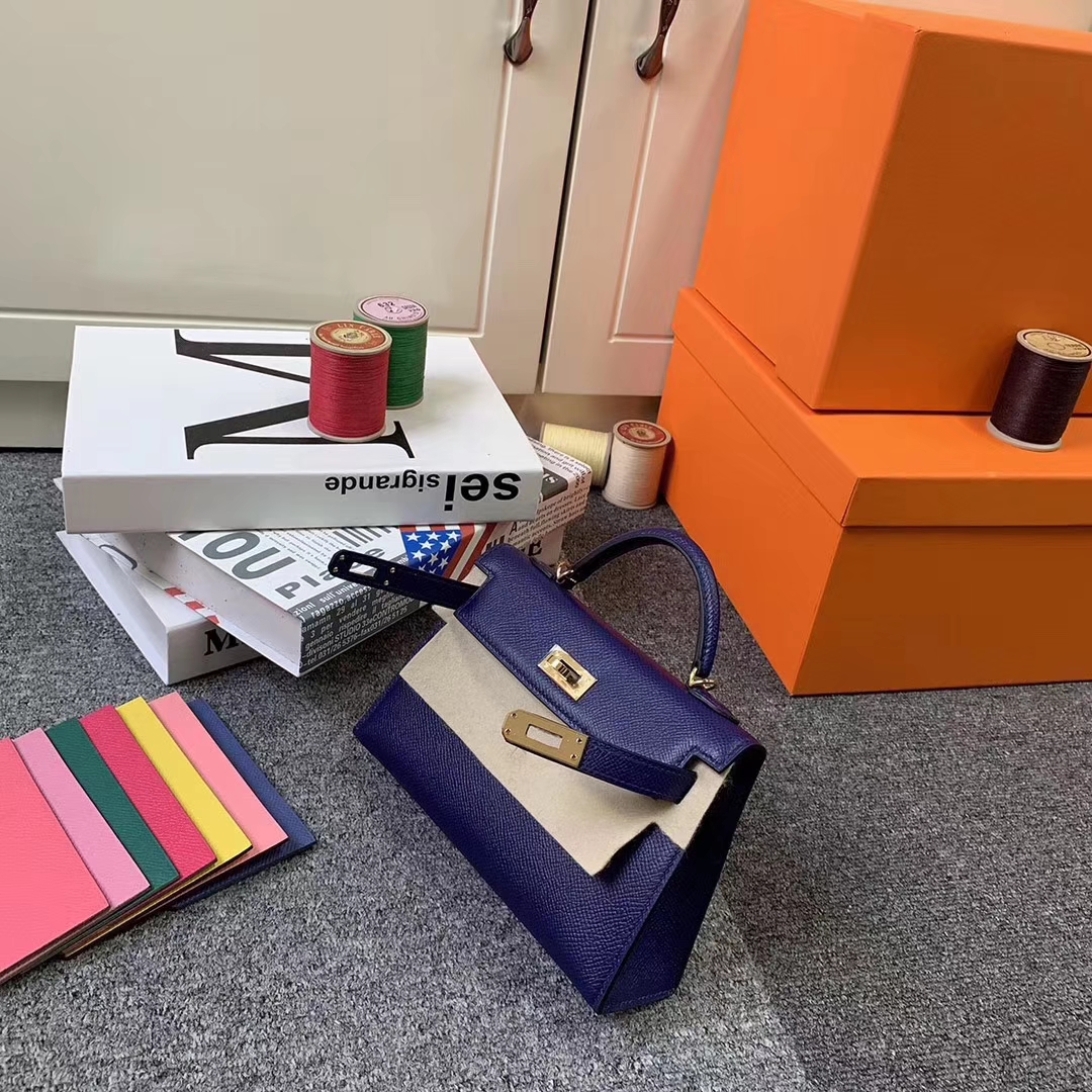 Hermès（爱马仕）M3 墨水蓝 原厂御用顶级Epsom 皮  Mini Kelly 二代 金扣 现货
