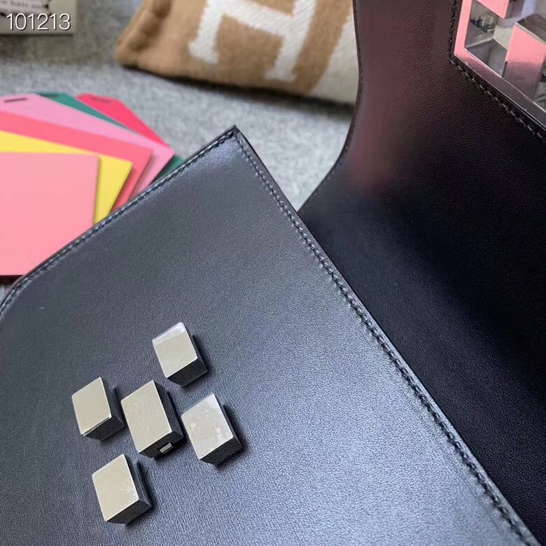 Hermès（爱马仕）黑色 原厂御用顶级box皮 马赛克 银扣