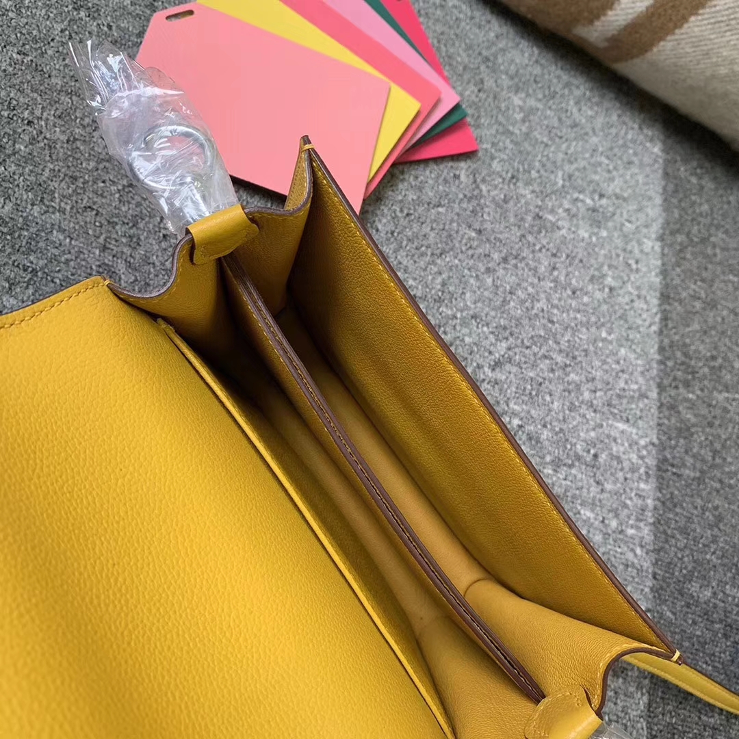 Hermès（爱马仕）Roulis猪鼻包 9D琥珀黄 原厂御用顶级ever color 皮 银扣 19cm 现货