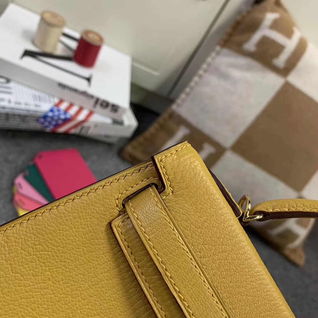 Hermès（爱马仕）9D琥珀黄 原厂御用顶级山羊皮 Mini Kelly 二代 金扣