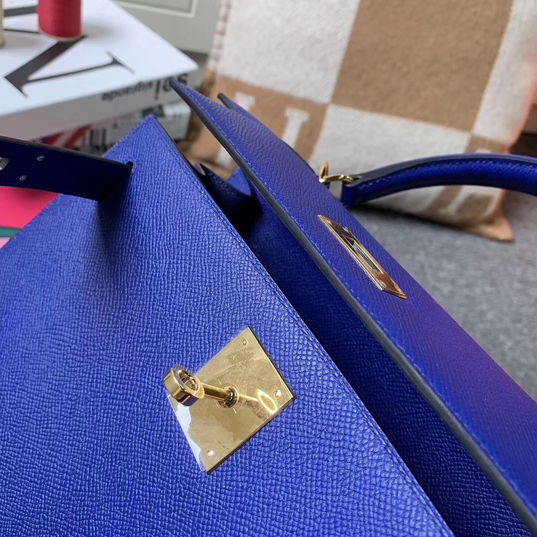 Hermès（爱马仕）电光蓝 原厂御用顶级Epsom 皮 Kelly 28 外缝 金扣