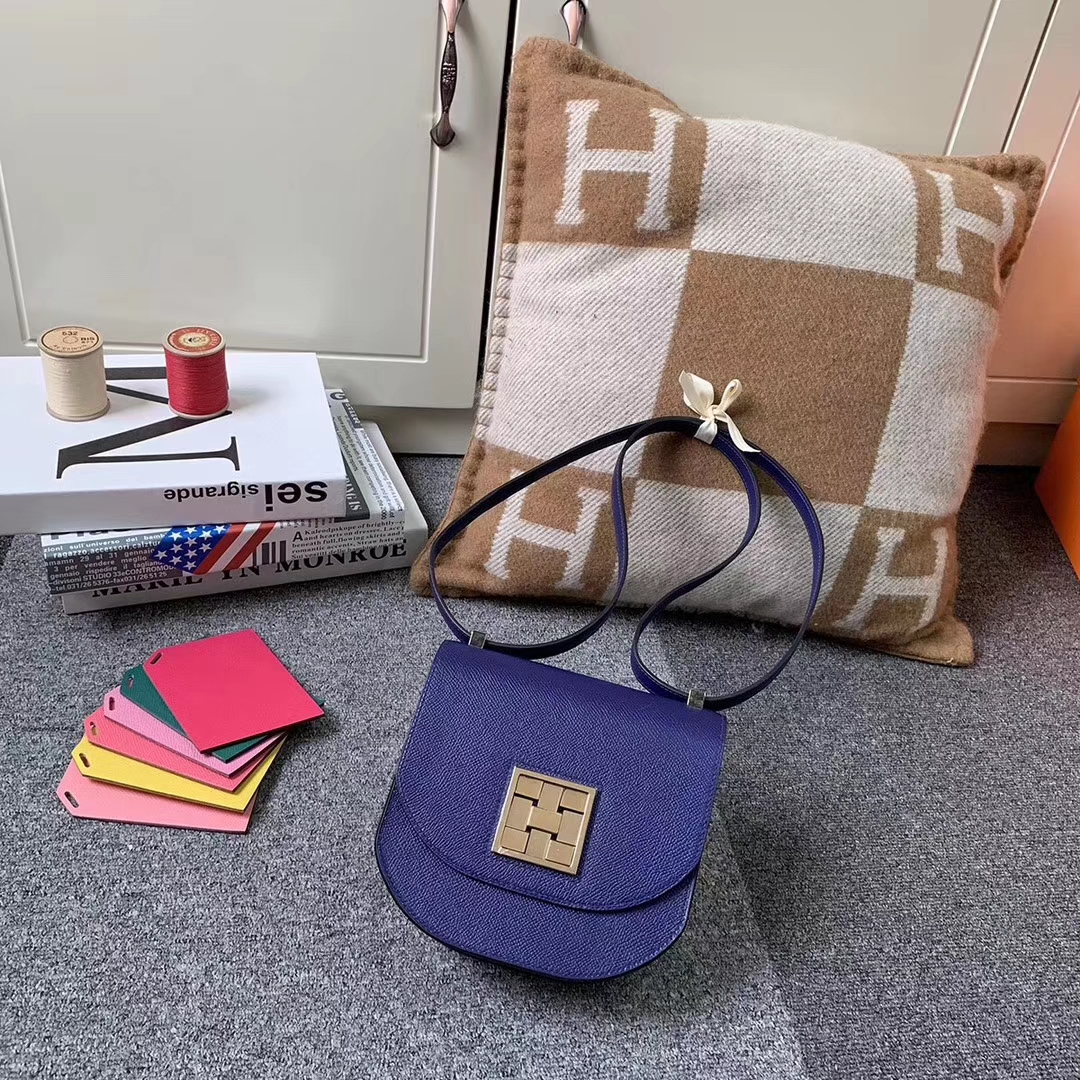 Hermès（爱马仕）马赛克包包 墨水蓝 原厂御用顶级Epsom 皮 浅金扣 现货