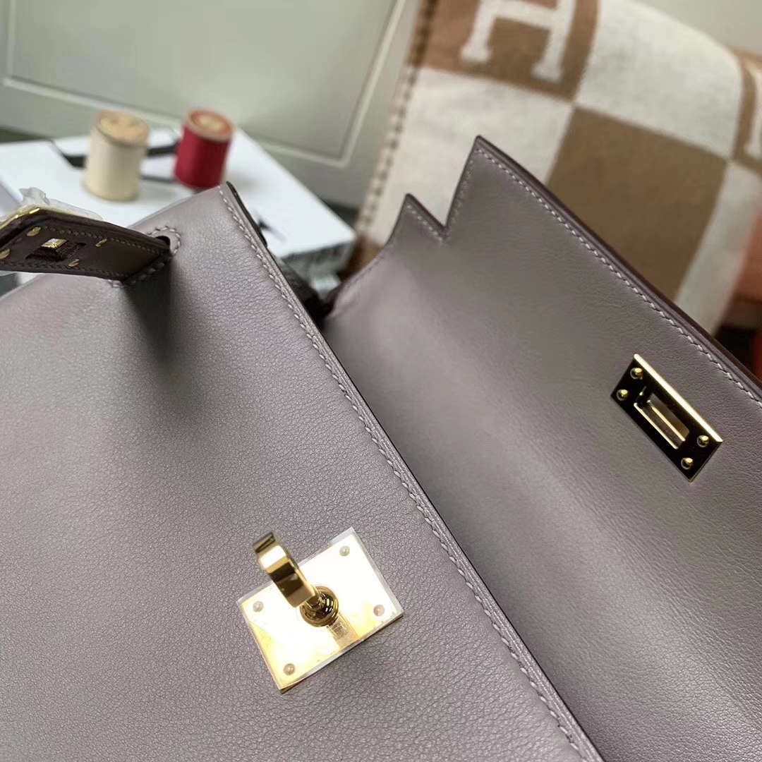 Hermès（爱马仕）Kelly 凯莉包 M8 沥青灰 原厂御用顶级Swift 皮 内缝 金扣 25cm