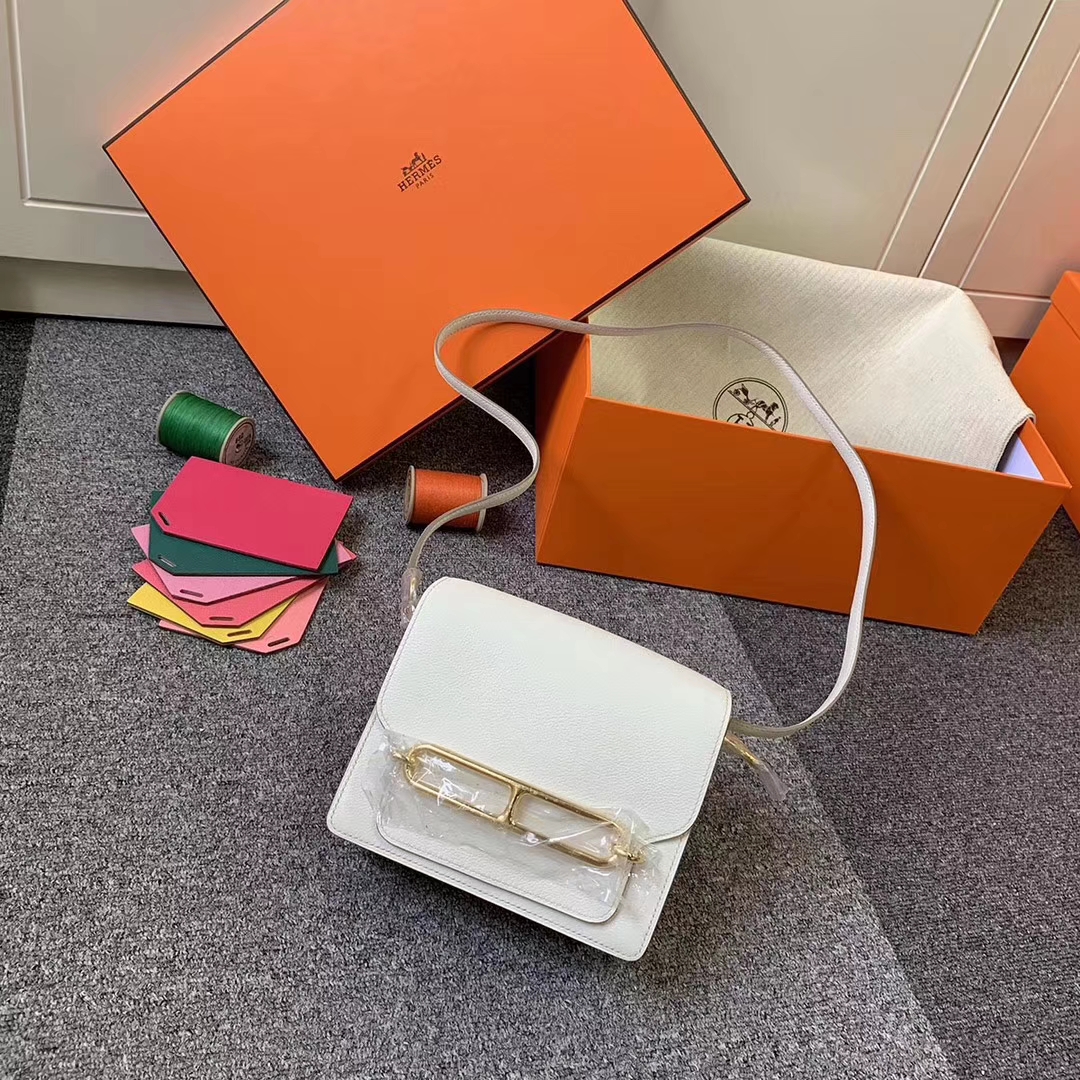 Hermès（爱马仕）8L冰川白 原厂御用顶级Ever Color 皮 Roulis 19 金扣 现货