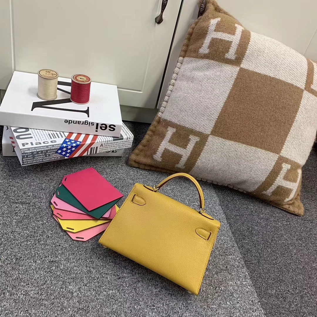 Hermès（爱马仕）9D琥珀黄 原厂御用顶级山羊皮 Mini Kelly 二代 金扣
