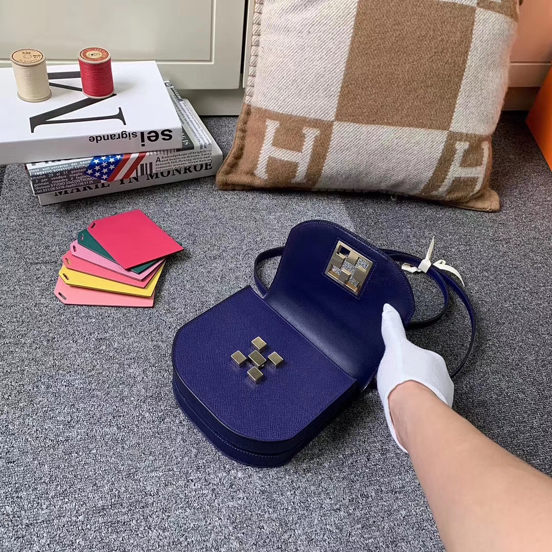 Hermès（爱马仕）马赛克包包 墨水蓝 原厂御用顶级Epsom 皮 浅金扣 现货
